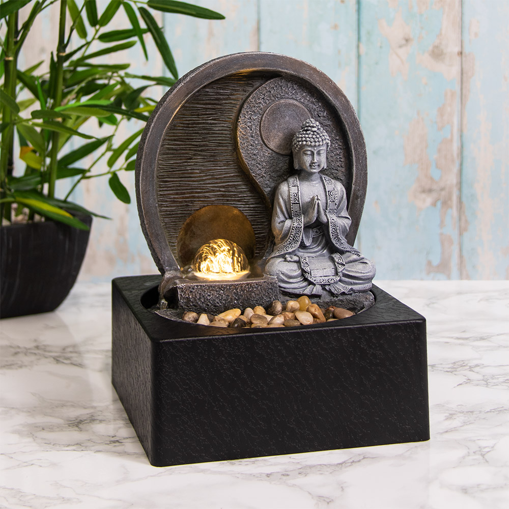 Praying Buddha Zen Meditation Indoor Water Fountain with LED Light